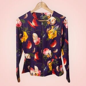 Disney Parks Tinkerbell Purple Floral and Butterfly Peplum Jacket/Top/Cardigan